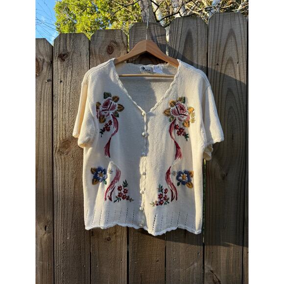 Vintage Embroidered Knit Cardigan Tee, New Look Sweater Grandma - Picture 2 of 9